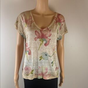 Avant Toi Floral Print Linen Top NWOT